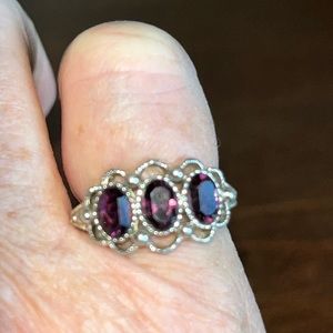 AVON Size 4&1/2 Purple Stones Silver Tone Ring Adjustable